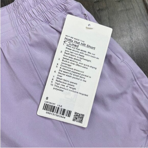 Lululemon Hotty Hot High-Rise Lined Short 4" Lilac Ether NWT - Picture 4 of 7